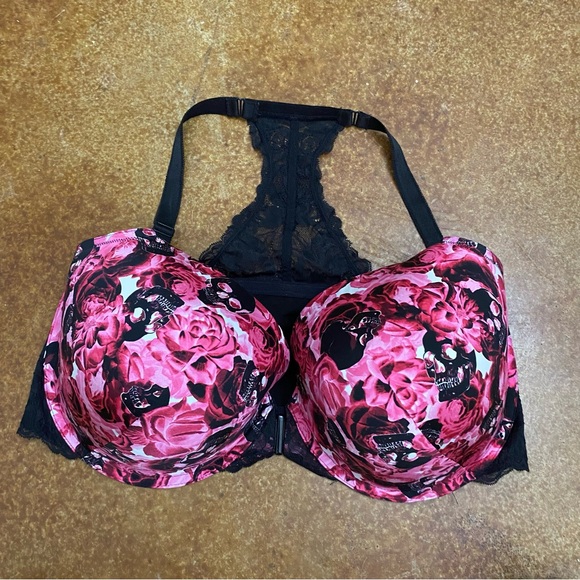Torrid Curve Skulls and Roses Perfect T-Shirt Front-Close Bra 40H - Picture 6 of 9